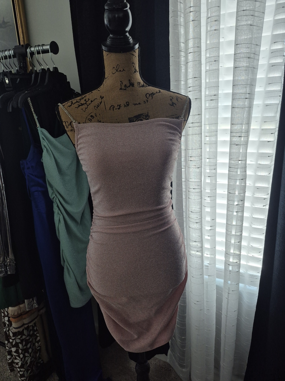 & Other Stories Strapless Pink Shimmer Bodycon Dress